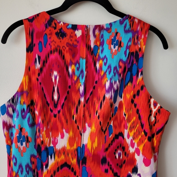 Belle Badgley Mischka Ikat Cotton Multi Color Sleeveless Sheath Dress Size 10 - Picture 6 of 15